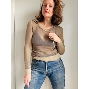 Michael Michael Kors Mesh Sheer Gold Hoodie Sweater Knit Size XS